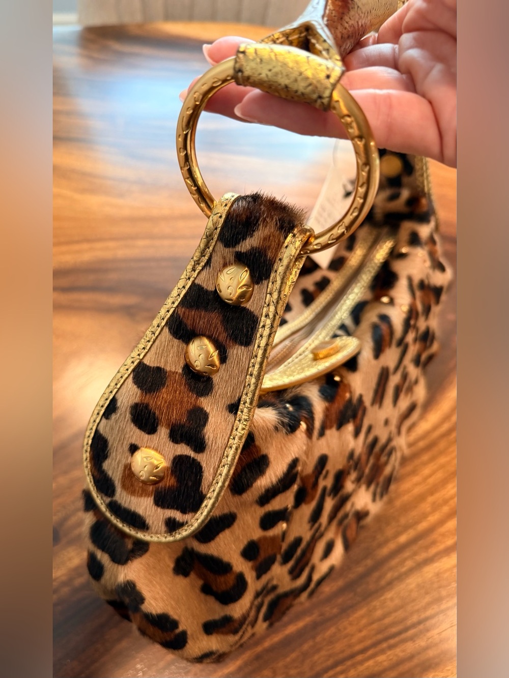 Maxx New York Genuine Calfhair Leopard Print HoboBag Gold Leather Handle NWT Y2K - Picture 6 of 17